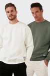 Regular Fit Bisiklet Yaka Şardonlu 2'li Paket Erkek Sweat 5905255S2 Ekru-Haki