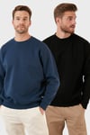 Regular Fit Bisiklet Yaka Şardonlu 2'li Paket Erkek Sweat 5905255S2 SİYAH-İNDİGO
