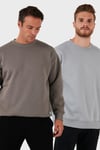 Regular Fit Bisiklet Yaka Şardonlu 2'li Paket Erkek Sweat 5905255S2 TOPRAK-AÇIK GRİ