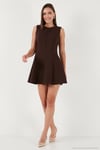 Regular Fit Bisiklet Yaka Volanlı Mini Boy Abiye Kadın Elbise 6525647 KAHVE