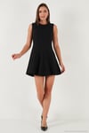 Regular Fit Bisiklet Yaka Volanlı Mini Boy Abiye Kadın Elbise 6525647 SİYAH