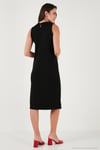 Regular Fit Bisiklet Yaka Yırtmaç Detaylı Basic Midi Kadın Elbise 5866160 SİYAH