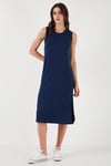 Regular Fit Bisiklet Yaka Yırtmaç Detaylı Basic Midi Kadın Elbise 5866160 LACİVERT