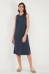 Regular Fit Bisiklet Yaka Yırtmaç Detaylı Basic Midi Kadın Elbise 5866160 FÜME