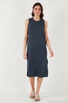 Regular Fit Bisiklet Yaka Yırtmaç Detaylı Basic Midi Kadın Elbise 5866160 FÜME