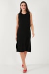 Regular Fit Bisiklet Yaka Yırtmaç Detaylı Basic Midi Kadın Elbise 5866160 SİYAH
