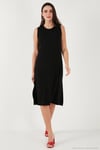 Regular Fit Bisiklet Yaka Yırtmaç Detaylı Basic Midi Kadın Elbise 5866160 SİYAH