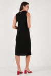 Regular Fit Bisiklet Yaka Yırtmaç Detaylı Basic Midi Kadın Elbise 5866160 SİYAH