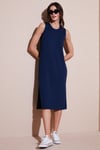 Regular Fit Bisiklet Yaka Yırtmaç Detaylı Basic Midi Kadın Elbise 5866160 LACİVERT