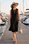 Regular Fit Bisiklet Yaka Yırtmaç Detaylı Basic Midi Kadın Elbise 5866160 SİYAH