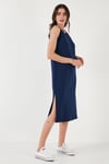Regular Fit Bisiklet Yaka Yırtmaç Detaylı Basic Midi Kadın Elbise 5866160 LACİVERT