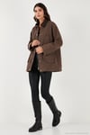 Regular Fit Ceket Yaka Kadife Ekose Astarlı Ceket Kadın Mont 6810330 KAHVE