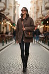 Regular Fit Ceket Yaka Kadife Ekose Astarlı Ceket Kadın Mont 6810330 KAHVE