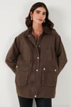 Regular Fit Ceket Yaka Kadife Ekose Astarlı Ceket Kadın Mont 6810330 KAHVE