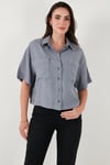 Regular Fit Cep Detaylı Kısa Kollu Kadın Gömlek 6778568 GRİ