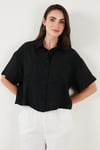 Regular Fit Cep Detaylı Kısa Kollu Kadın Gömlek 6778568 SİYAH