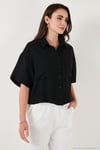 Regular Fit Cep Detaylı Kısa Kollu Kadın Gömlek 6778568 SİYAH