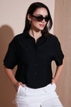 Regular Fit Cep Detaylı Kısa Kollu Kadın Gömlek 6778568 SİYAH