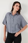 Regular Fit Cep Detaylı Kısa Kollu Kadın Gömlek 6778568 GRİ
