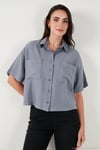 Regular Fit Cep Detaylı Kısa Kollu Kadın Gömlek 6778568 GRİ