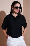 Regular Fit Cep Detaylı Kısa Kollu Kadın Gömlek 6778568 SİYAH