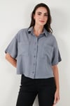 Regular Fit Cep Detaylı Kısa Kollu Kadın Gömlek 6778568 GRİ