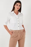 Regular Fit Çift Cepli Kısa Kollu Kadın Gömlek 5865644 EKRU