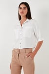 Regular Fit Çift Cepli Kısa Kollu Kadın Gömlek 5865644 EKRU