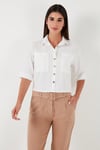 Regular Fit Çift Cepli Kısa Kollu Kadın Gömlek 5865644 EKRU