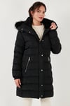 Regular Fit Çıkarılabilir Kapüşonlu Fermuarlı Cepli Şişme Kadın Mont 497EMİLY SİYAH