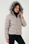 Regular Fit Çıkarılabilir Kapüşonlu Fermuarlı Cepli Şişme Kadın Mont 497DİNA EKRU