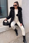 Regular Fit Çıkarılabilir Kapüşonlu Fermuarlı Cepli Şişme Kadın Mont 497EMİLY SİYAH