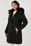 Regular Fit Çıkarılabilir Kapüşonlu Fermuarlı Cepli Şişme Kadın Mont 497EMİLY SİYAH