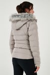 Regular Fit Çıkarılabilir Kapüşonlu Fermuarlı Cepli Şişme Kadın Mont 497DİNA EKRU
