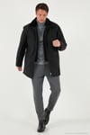 Regular Fit Çıkarılabilir Tüylü Yaka Detaylı Astarlı Kaşe Erkek Kaban 58400217 FÜME