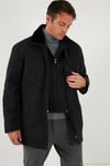 Regular Fit Çıkarılabilir Tüylü Yaka Detaylı Astarlı Kaşe Erkek Kaban 58400217 FÜME