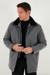 Regular Fit Çıkarılabilir Tüylü Yaka Detaylı Astarlı Kaşe Erkek Kaban 58400217 AÇIK GRİ