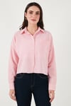 Regular Fit Çizgili Göğüs Cepli Dokulu Kadın Gömlek 6772870 Şeker Pembe