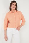 Regular Fit Çizgili Göğüs Cepli Dokulu Kadın Gömlek 6772870 ORANJ
