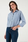 Regular Fit Çizgili Göğüs Cepli Dokulu Kadın Gömlek 6772870 İNDİGO