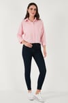 Regular Fit Çizgili Göğüs Cepli Dokulu Kadın Gömlek 6772870 Şeker Pembe