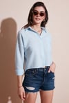 Regular Fit Çizgili Göğüs Cepli Dokulu Kadın Gömlek 6772870 BEBE MAVİ