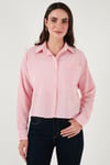 Regular Fit Çizgili Göğüs Cepli Dokulu Kadın Gömlek 6772870 Şeker Pembe