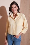 Regular Fit Çizgili Göğüs Cepli Dokulu Kadın Gömlek 6772870 SARI