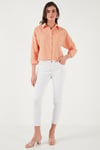 Regular Fit Çizgili Göğüs Cepli Dokulu Kadın Gömlek 6772870 ORANJ