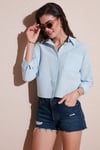 Regular Fit Çizgili Göğüs Cepli Dokulu Kadın Gömlek 6772870 BEBE MAVİ