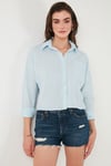 Regular Fit Çizgili Göğüs Cepli Dokulu Kadın Gömlek 6772870 BEBE MAVİ