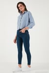 Regular Fit Çizgili Göğüs Cepli Dokulu Kadın Gömlek 6772870 İNDİGO