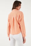 Regular Fit Çizgili Göğüs Cepli Dokulu Kadın Gömlek 6772870 ORANJ