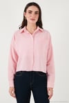 Regular Fit Çizgili Göğüs Cepli Dokulu Kadın Gömlek 6772870 Şeker Pembe